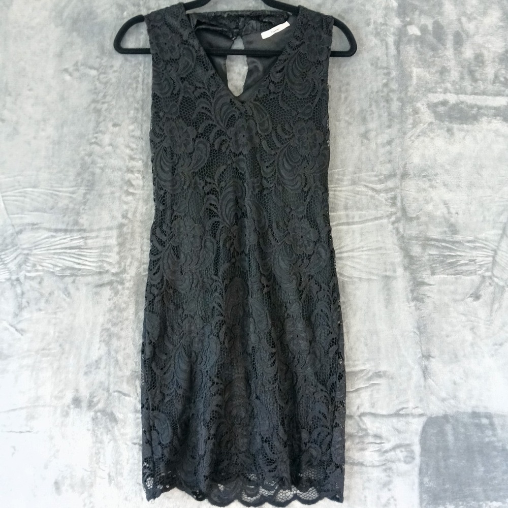 Papaya Dress Womens Medium Black Lace Sleeveless Keyhole Cocktail Party Lined